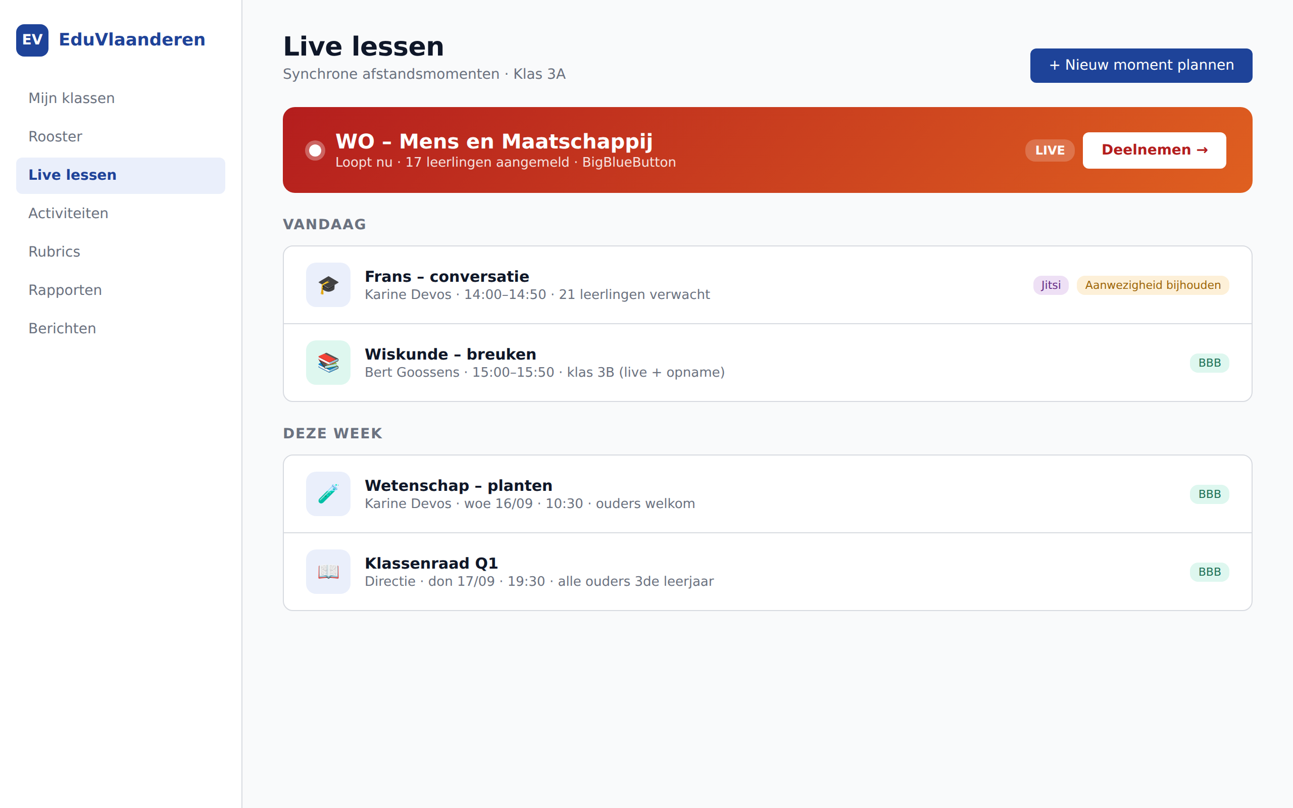 Sessions de classe en direct
